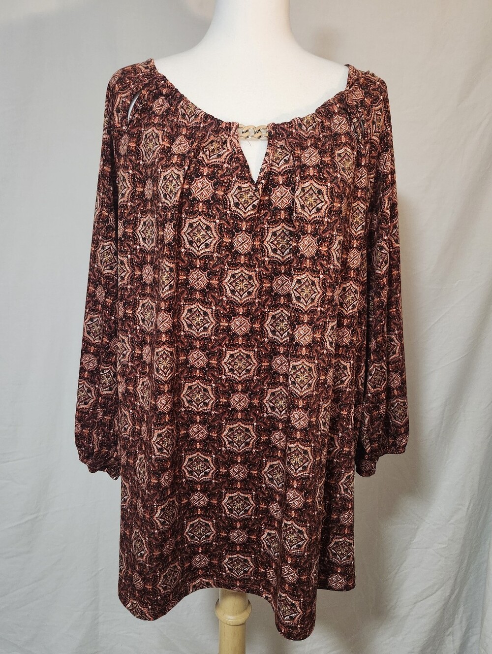 Carol Rose Bohemian-Inspired Rust Printed Peasant Top